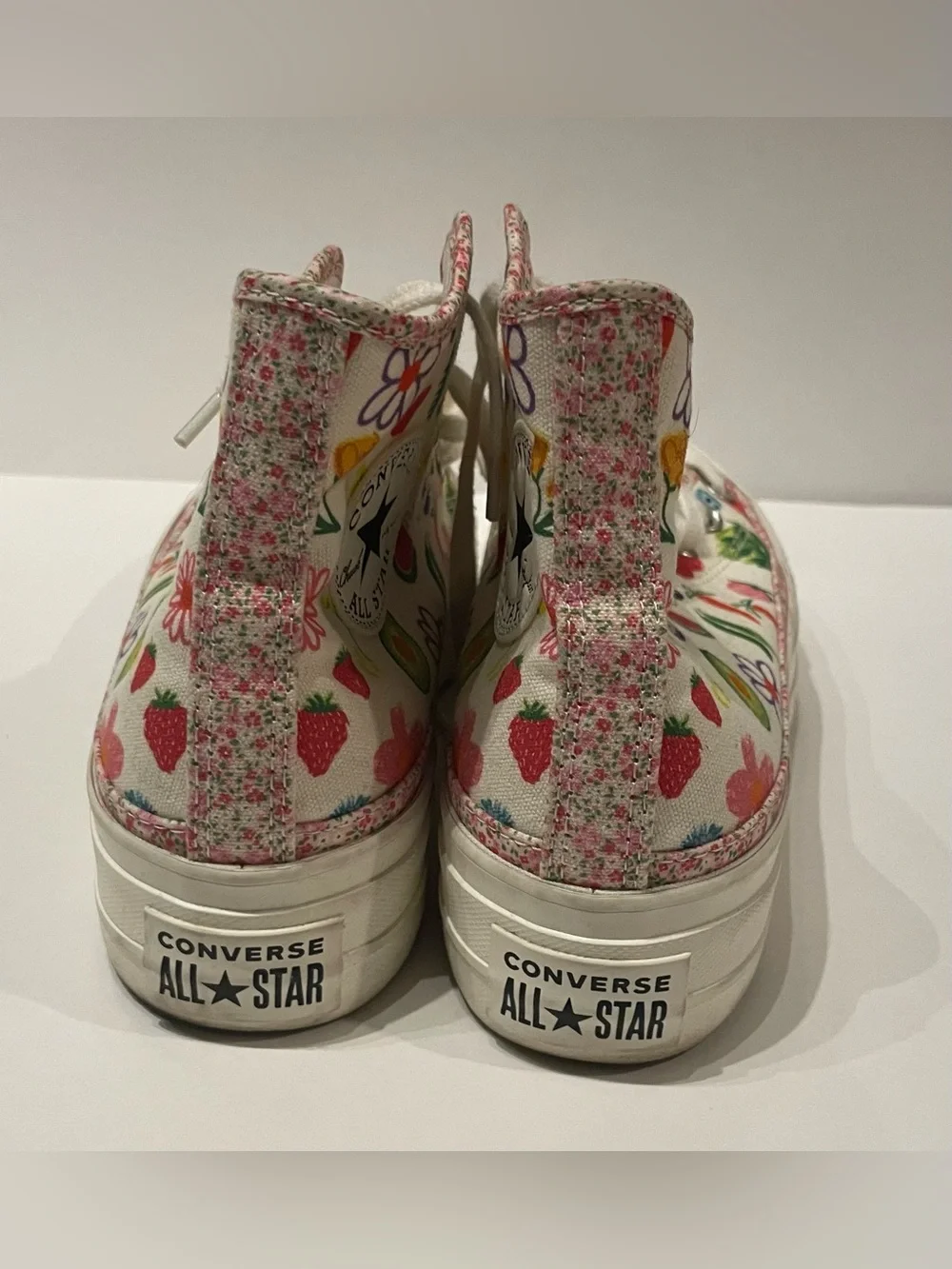 Converse High-Top Sneakers in Cream with Colorful Fruit & Flower Print